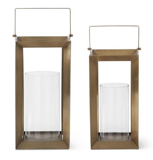 Open Brass Frame Lanterns w/ Glass Hurricanes (Various Sizes)