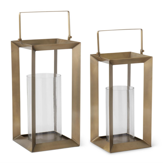 Open Brass Frame Lanterns w/ Glass Hurricanes (Various Sizes)