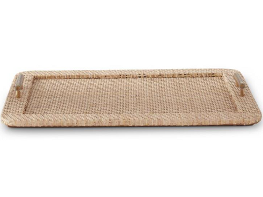 23" Rattan Wrapped Tray w/ Brass Metal Handles