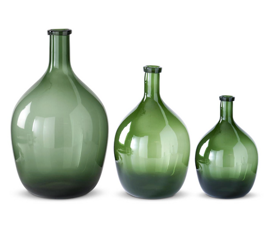 Green Glass Long Neck Vases (Various Sizes)