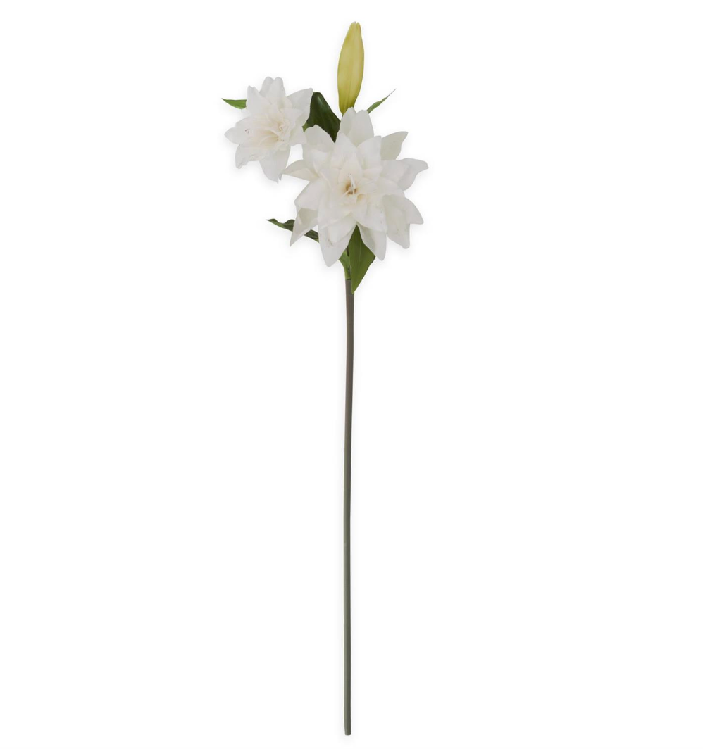 28" White Real Touch 2 Blooms & 1 Bud Lily Stem