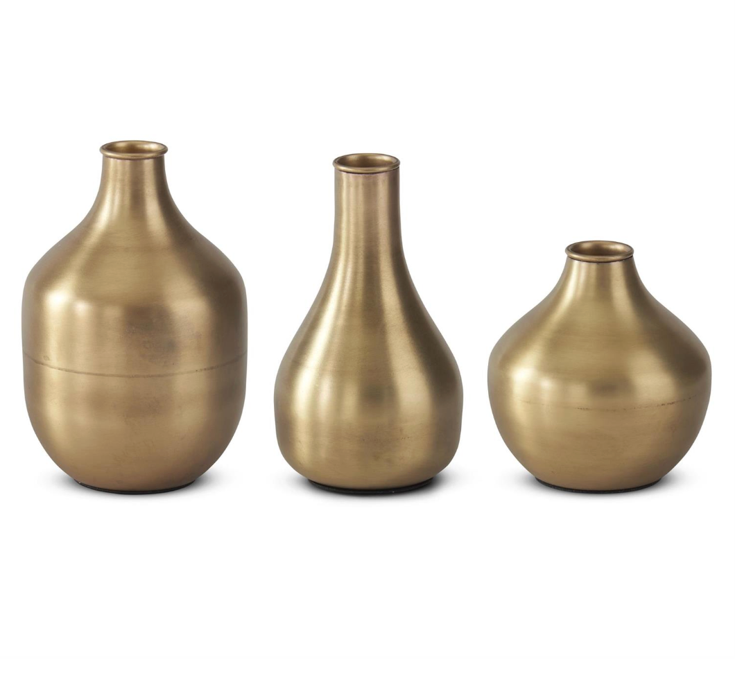Antique Gold Vase Taper Candleholders, Set of 3