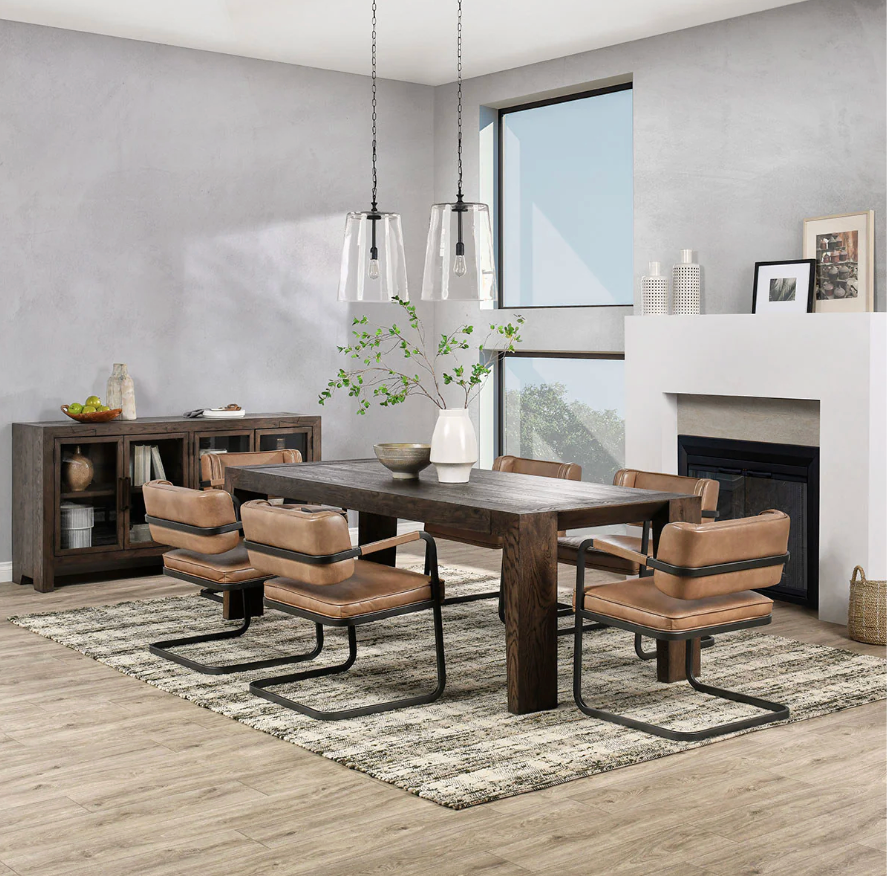 Troy Dining Table 89", Suede Brown