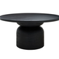 Black round mango wood dining table on a white background