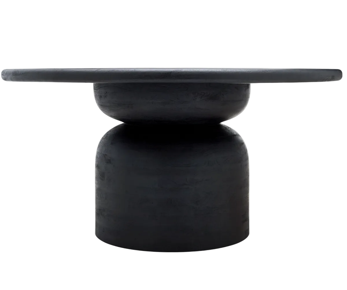 Black mango wood dining table on a white background