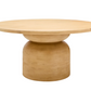 Wooden side table with a round top and cylindrical base on a white background
