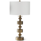33.5" Antiqued Gold Ribbed Lamp w/ White Shade