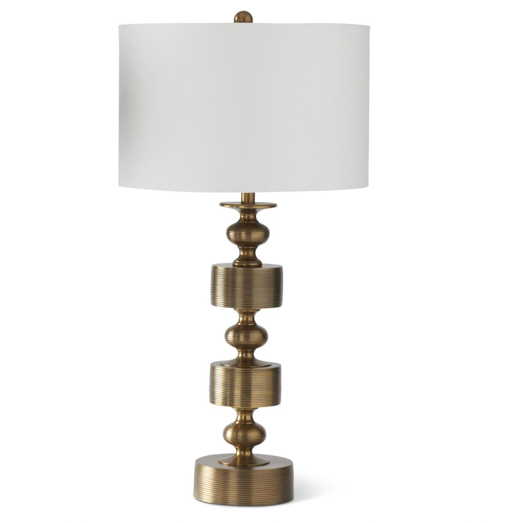 33.5" Antiqued Gold Ribbed Lamp w/ White Shade