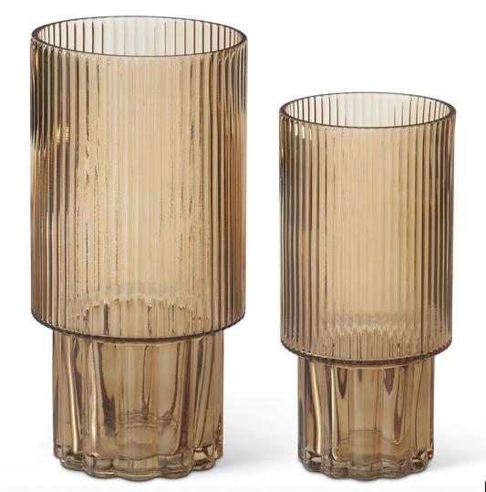 Beige Lined Pressed Glass Vase (Various Sizes)
