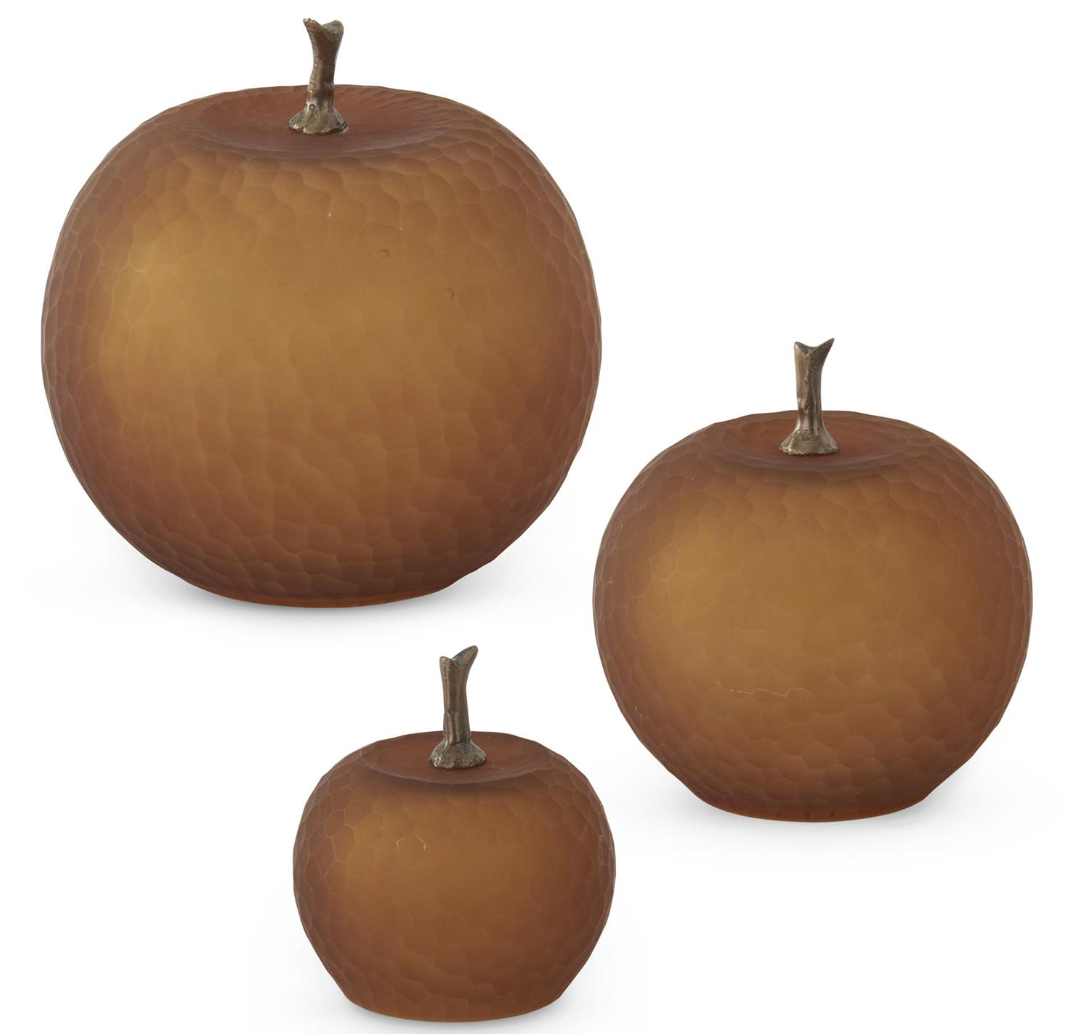 S/3 Frosted Amber Open Bottom Glass Apples