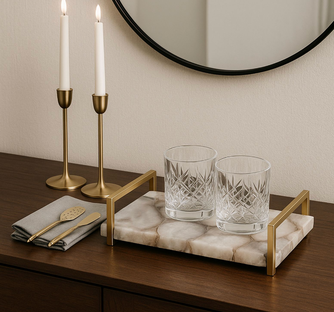 Agate Tray with Gold Handles