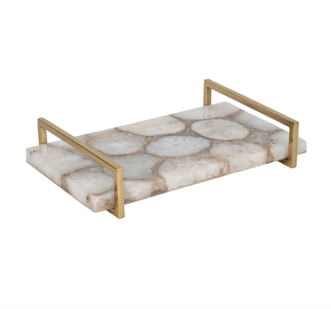Agate Tray with Gold Handles