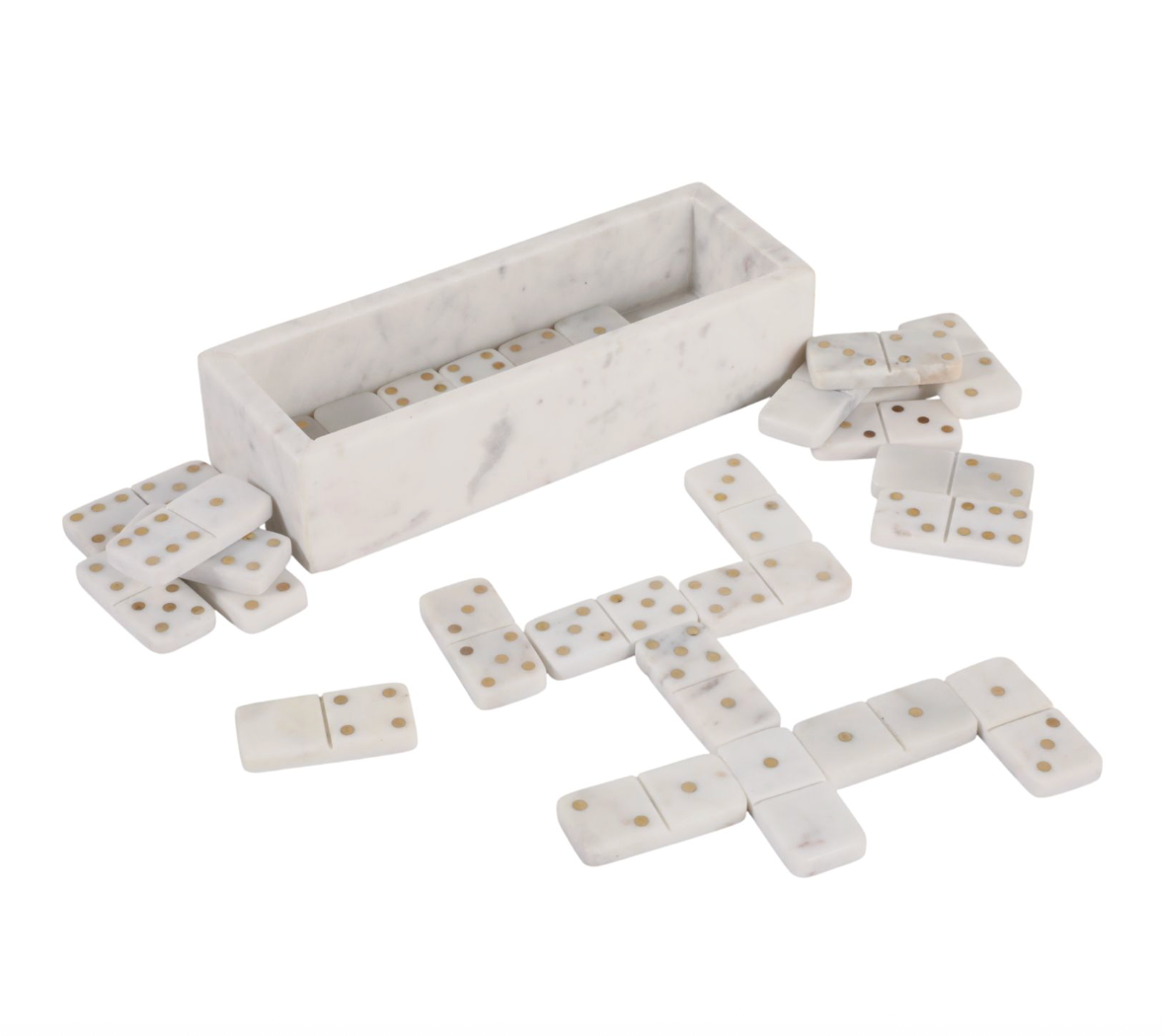 White Marble w/ Gold Dominoes Set