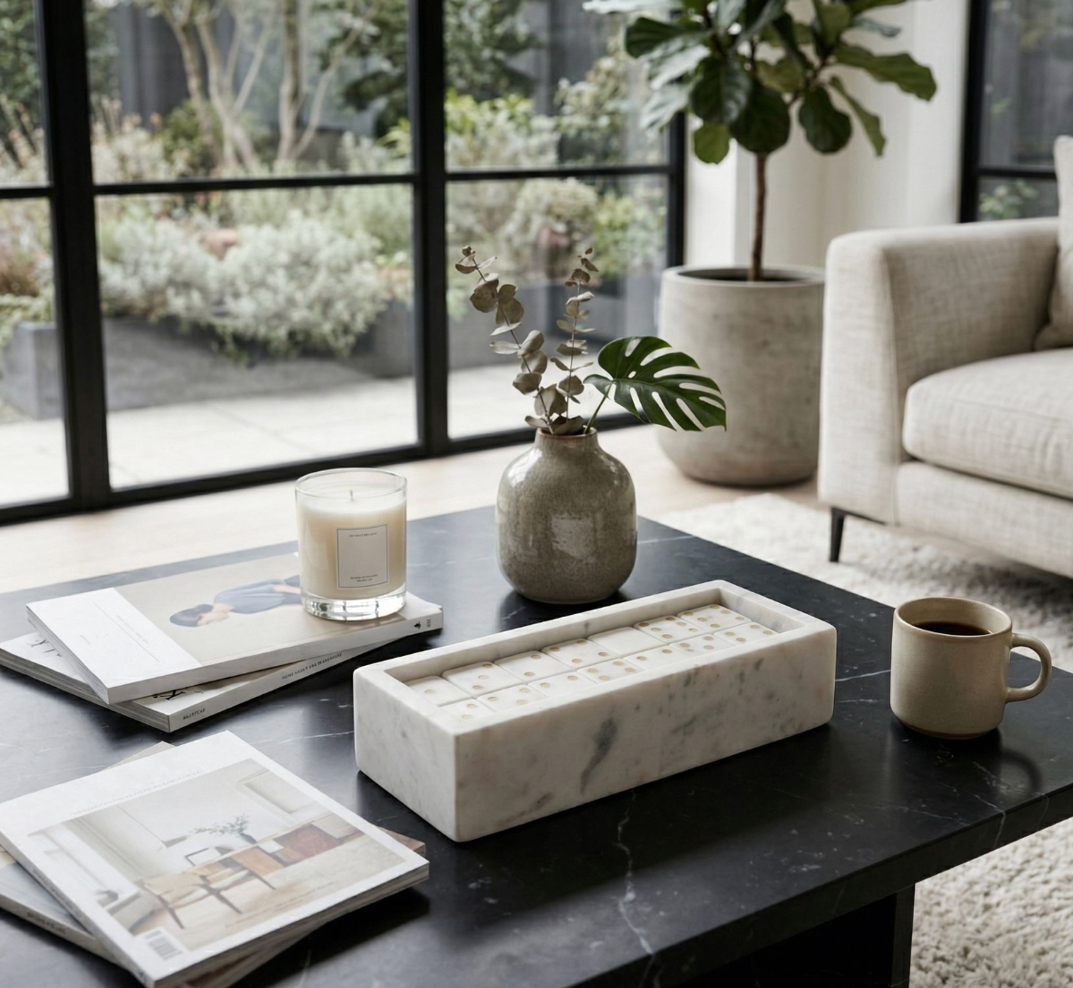 White Marble w/ Gold Dominoes Set