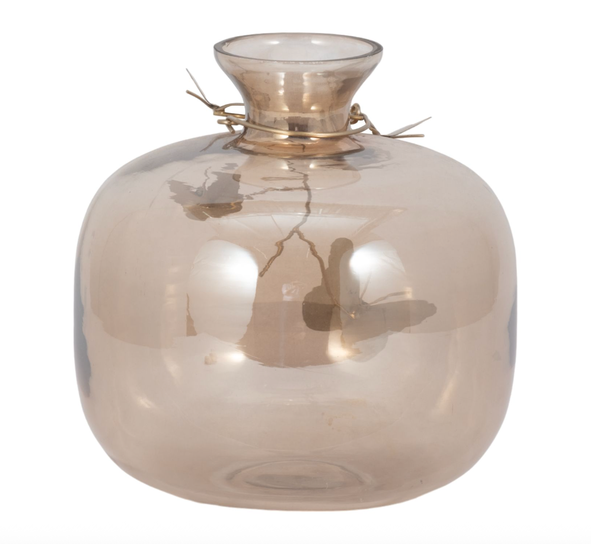 Amber Glass Vase w/ Gold Butterflies