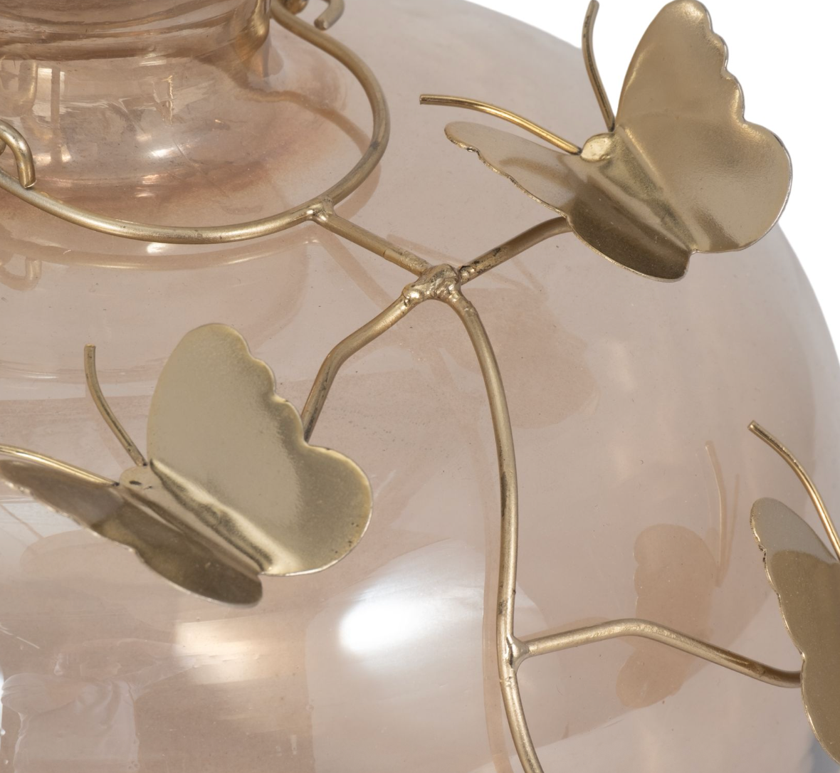 Amber Glass Vase w/ Gold Butterflies