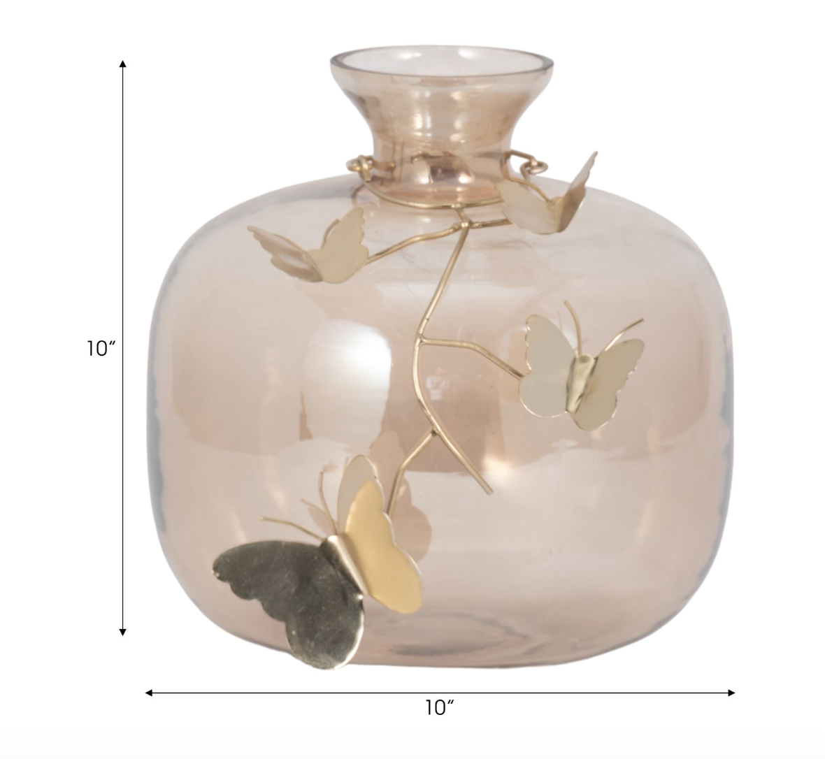 Amber Glass Vase w/ Gold Butterflies