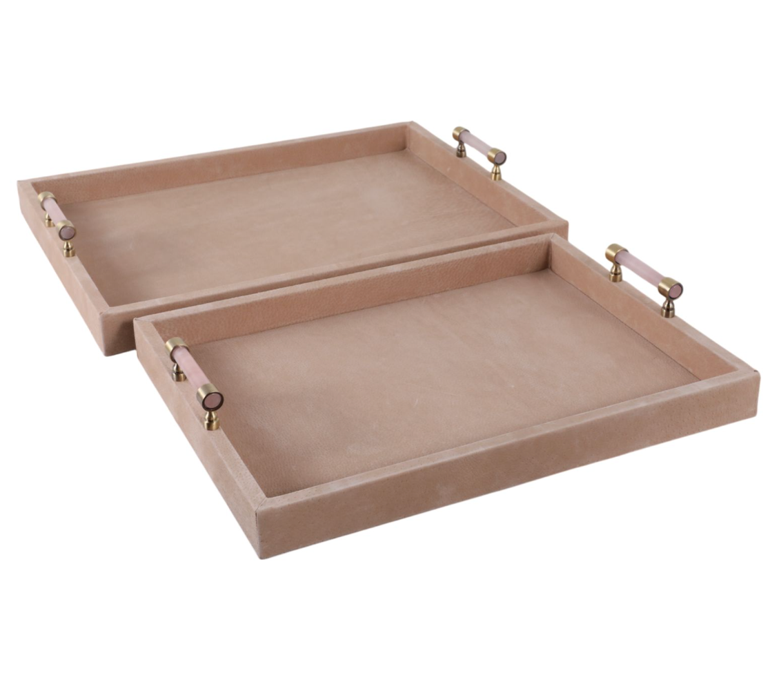 Tan Suede Trays with Pink Selenite Handles (Various Sizes)