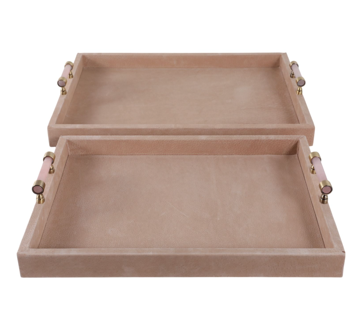 Tan Suede Trays with Pink Selenite Handles (Various Sizes)
