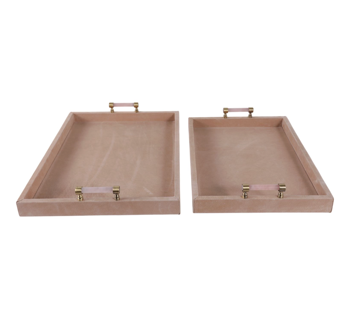 Tan Suede Trays with Pink Selenite Handles (Various Sizes)