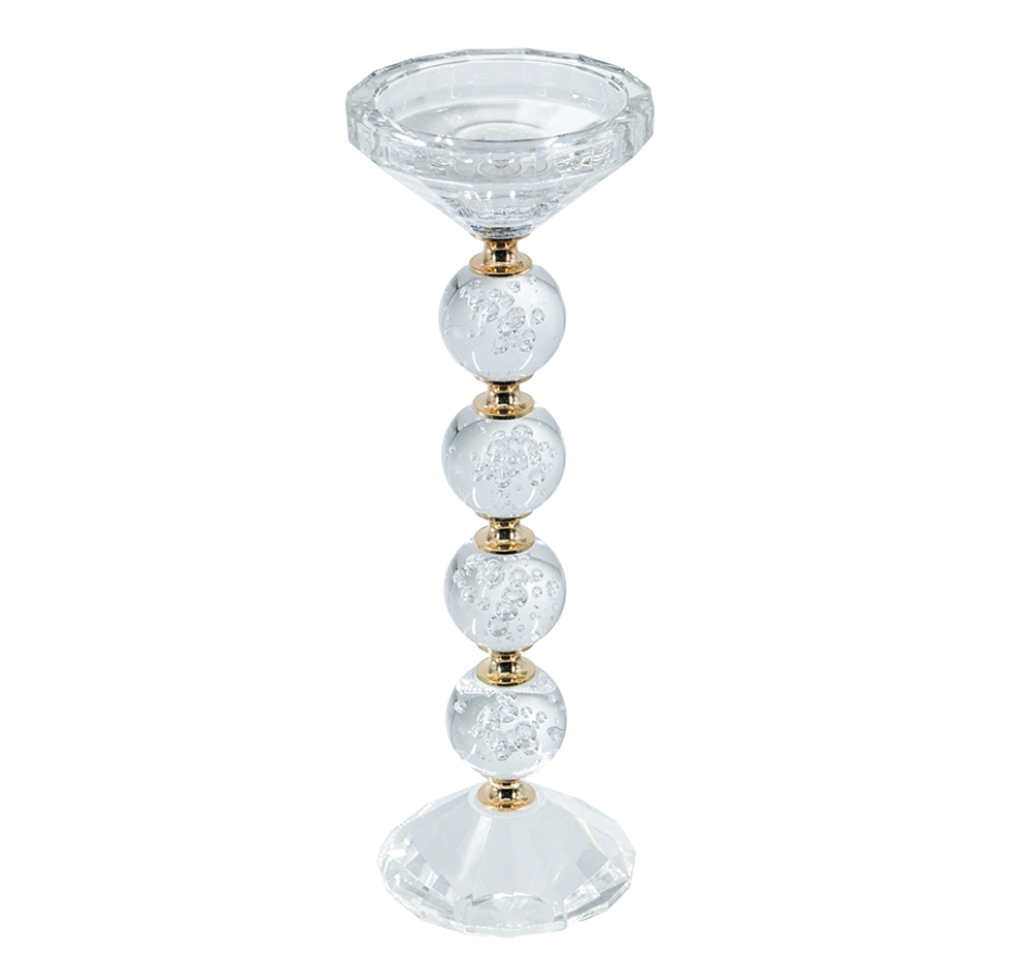 Glass and Gold Pillar Candle Holder (Various Sizes)