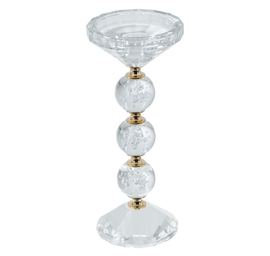 Glass and Gold Pillar Candle Holder (Various Sizes)