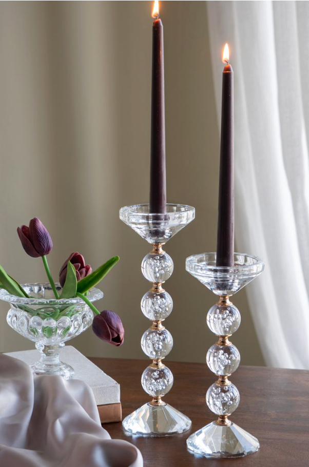 Glass and Gold Pillar Candle Holder (Various Sizes)