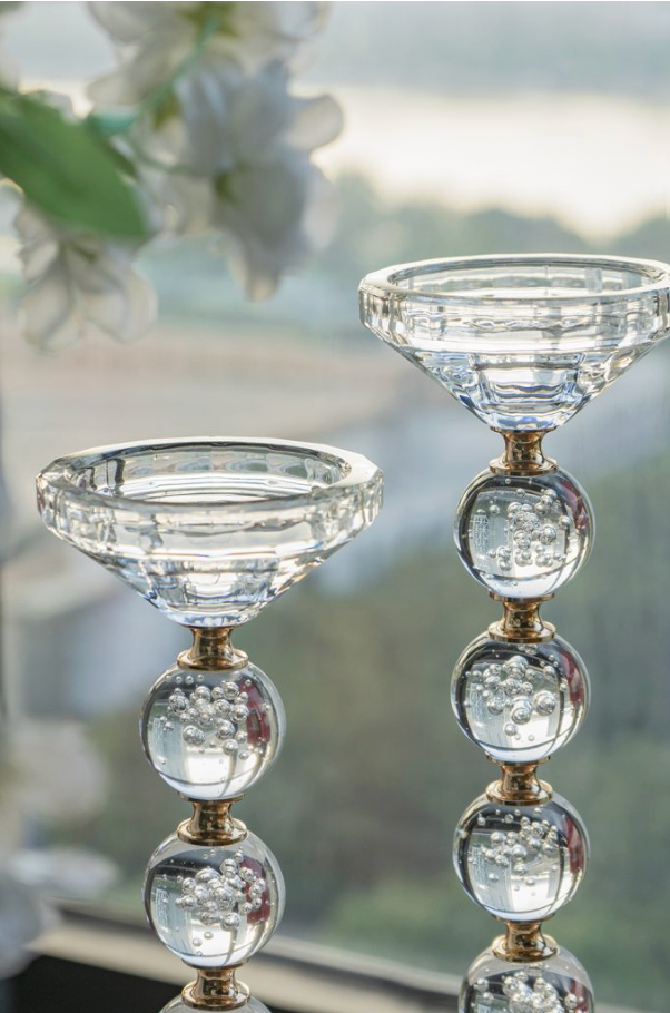 Glass and Gold Pillar Candle Holder (Various Sizes)