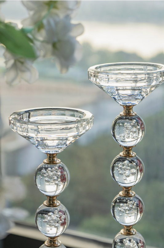 Glass and Gold Pillar Candle Holder (Various Sizes)