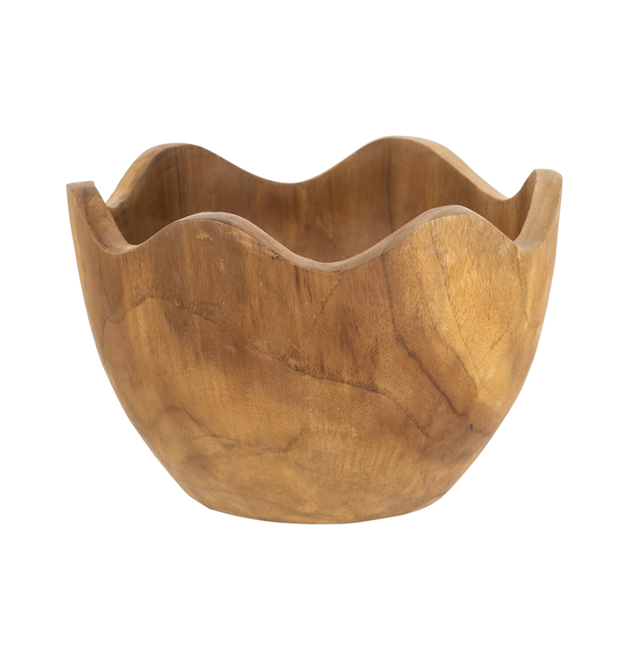 Decorative Teak Wood Bowl w/ Wavy Rim
