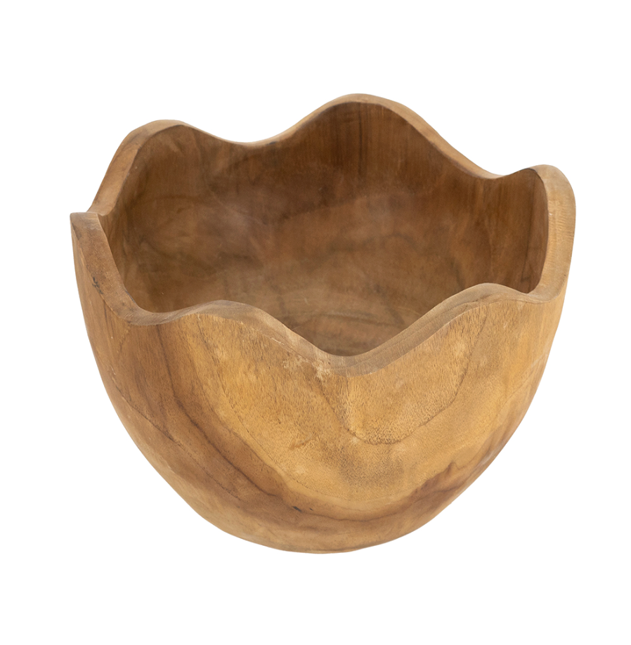 Decorative Teak Wood Bowl w/ Wavy Rim