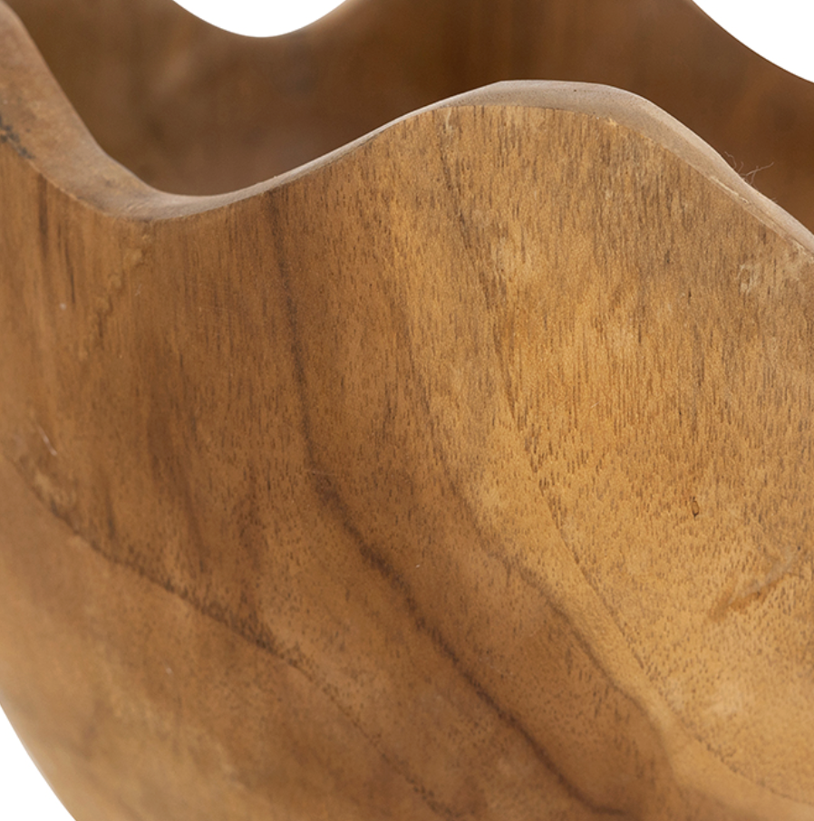 Decorative Teak Wood Bowl w/ Wavy Rim