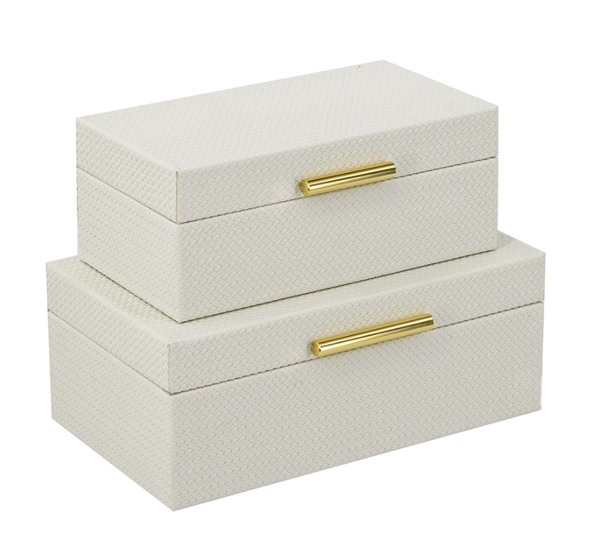 White Faux Leather Storage Box w/ Gold Handle (Various Sizes)