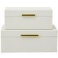 White Faux Leather Storage Box w/ Gold Handle (Various Sizes)