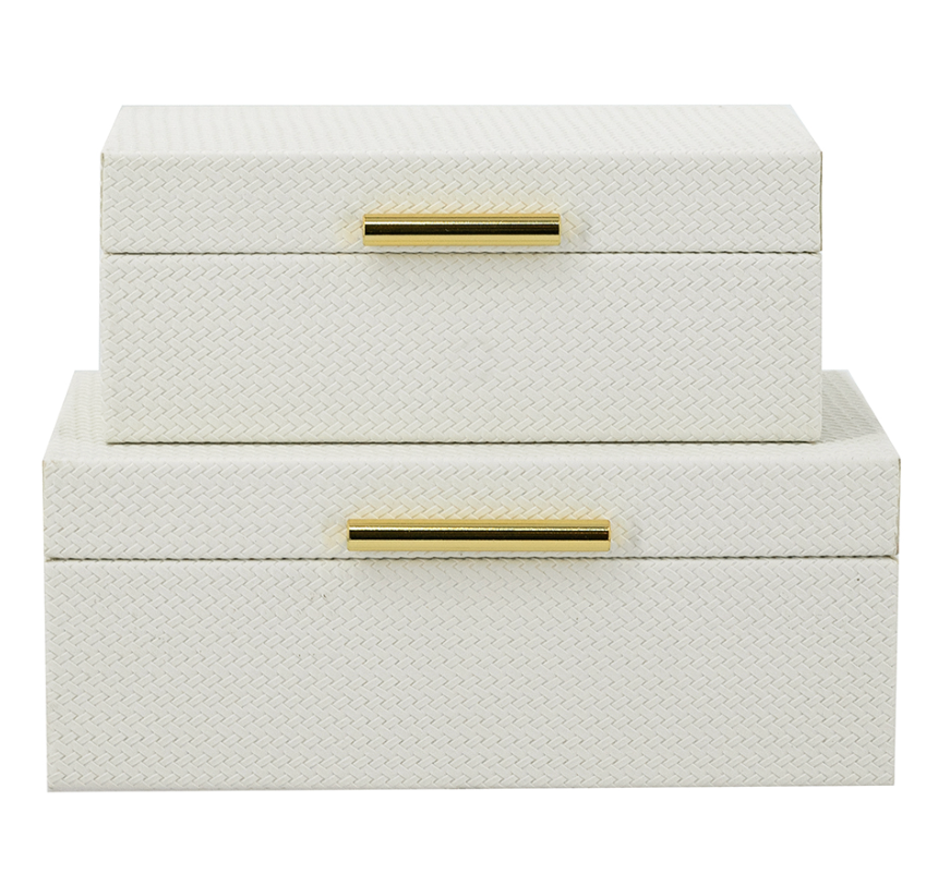 White Faux Leather Storage Box w/ Gold Handle (Various Sizes)