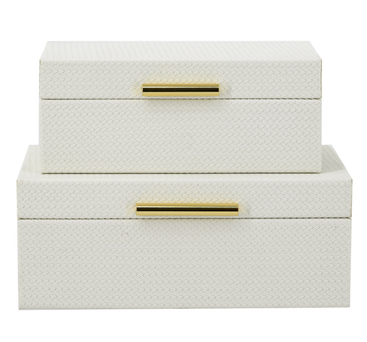 White Faux Leather Storage Box w/ Gold Handle (Various Sizes)