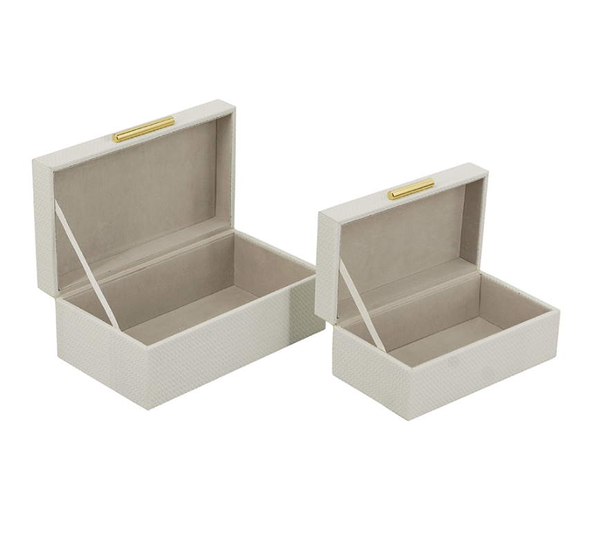 White Faux Leather Storage Box w/ Gold Handle (Various Sizes)