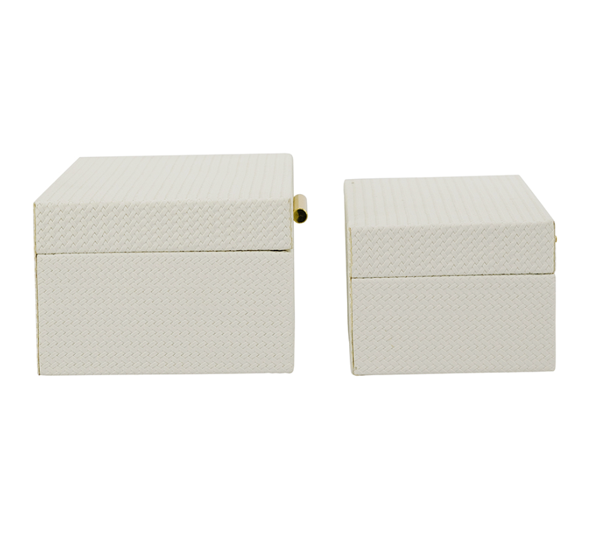 White Faux Leather Storage Box w/ Gold Handle (Various Sizes)
