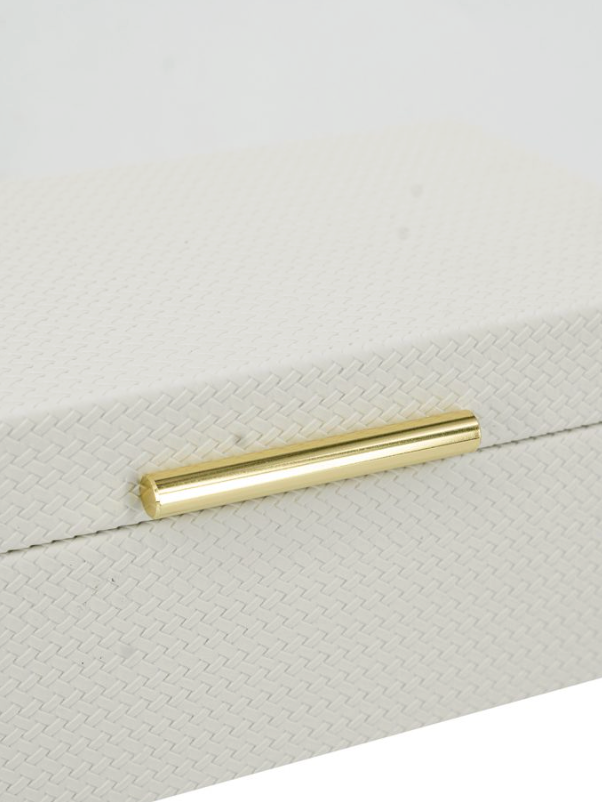 White Faux Leather Storage Box w/ Gold Handle (Various Sizes)