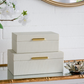 White Faux Leather Storage Box w/ Gold Handle (Various Sizes)