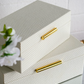White Faux Leather Storage Box w/ Gold Handle (Various Sizes)