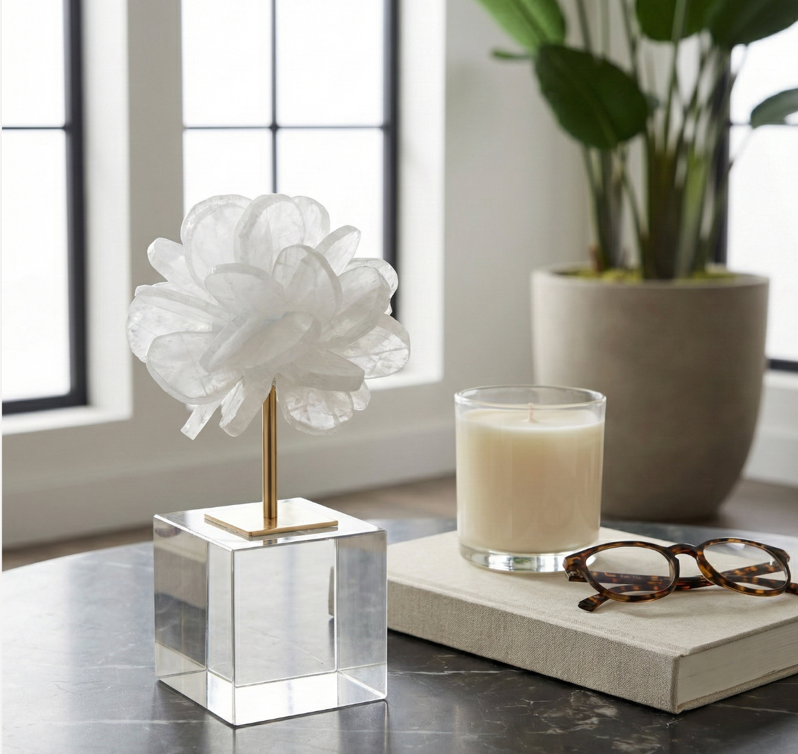 8" Liliana Crystal Flower Sculpture w/ Gold