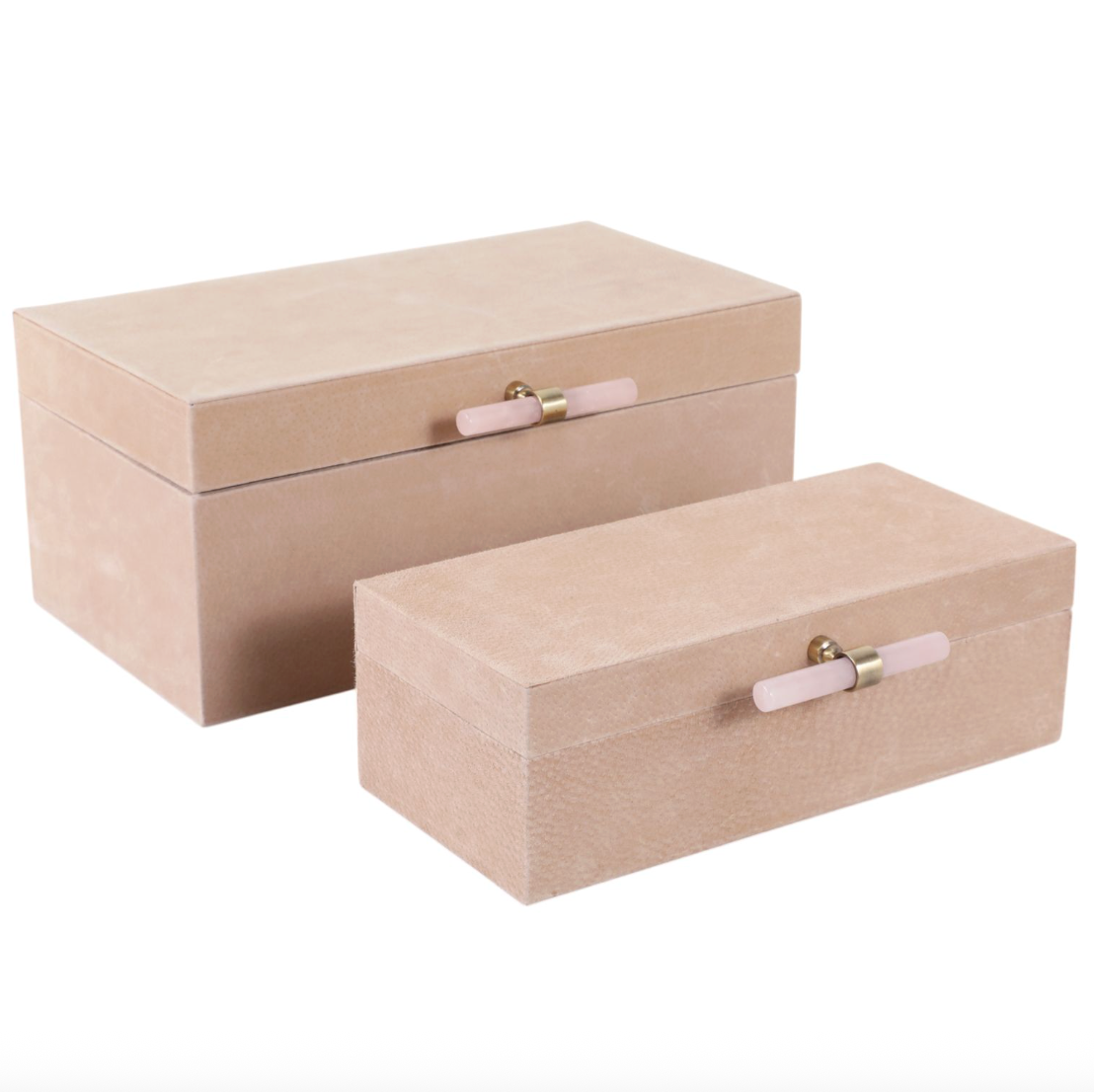 Tan Suede Boxes with Pink Selenite Handles (Various Sizes)