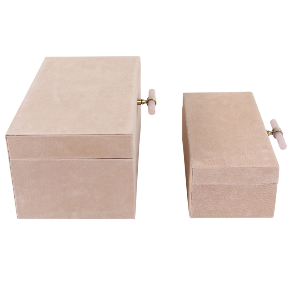 Tan Suede Boxes with Pink Selenite Handles (Various Sizes)