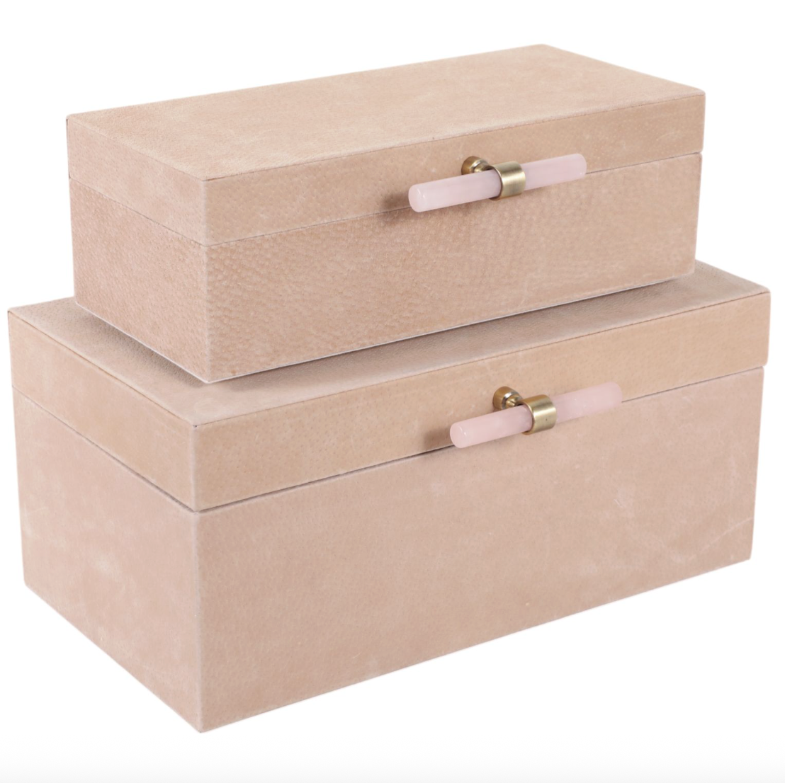 Tan Suede Boxes with Pink Selenite Handles (Various Sizes)