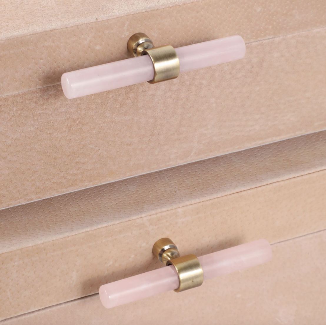 Tan Suede Boxes with Pink Selenite Handles (Various Sizes)