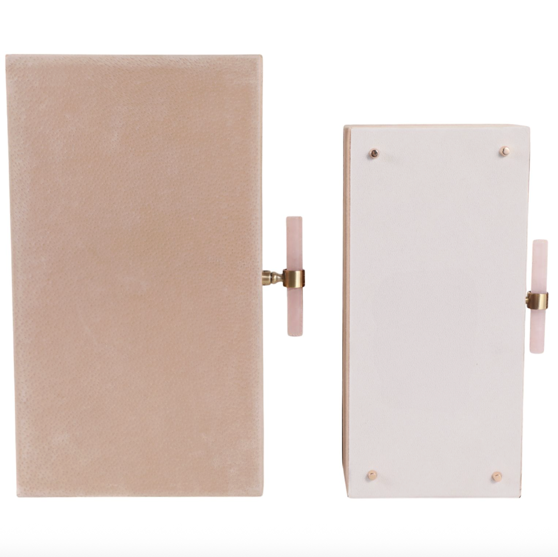 Tan Suede Boxes with Pink Selenite Handles (Various Sizes)