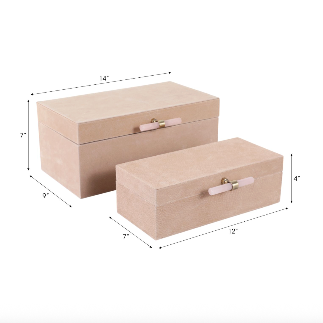 Tan Suede Boxes with Pink Selenite Handles (Various Sizes)