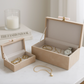 Tan Suede Boxes with Pink Selenite Handles (Various Sizes)