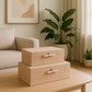 Tan Suede Boxes with Pink Selenite Handles (Various Sizes)